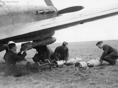 Hurricane being bombed-up 402 Sqn