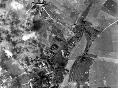Lancaster bomber over target