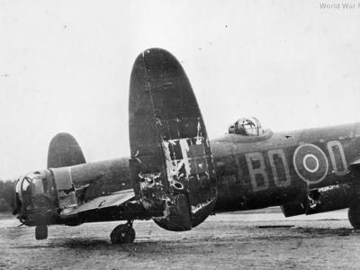 Lancaster bomber after Berlin Raid