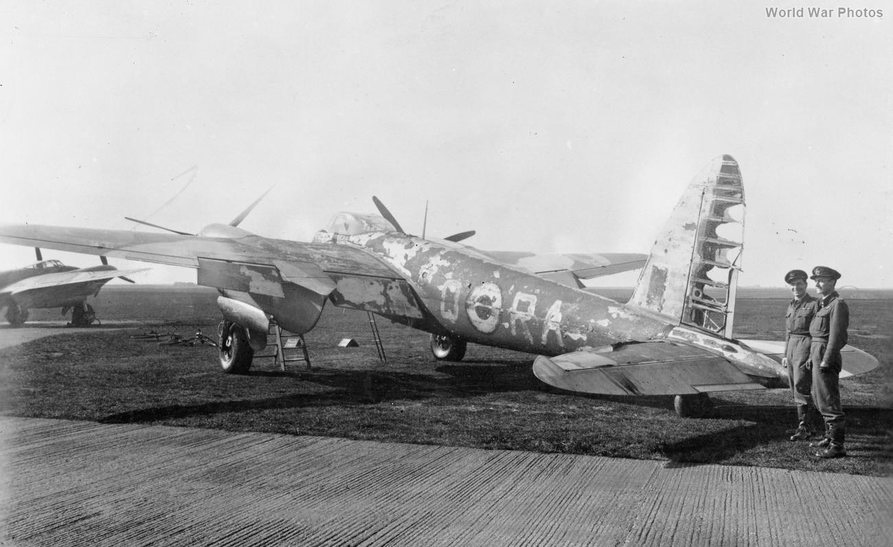 Heavily damaged Mosquito II DZ757 RA-Q of No. 410 Squadron RCAF