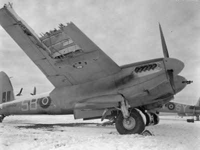 Damaged Mosquito Mk VI MM401 SB-J of No. 464 Squadron RAAF