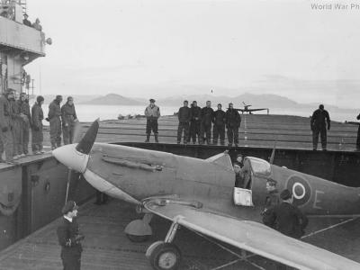 Seafire on aircraft carrier elevator