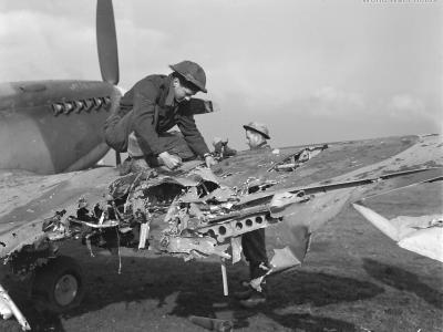 Canadian Spitfire damaged by flak