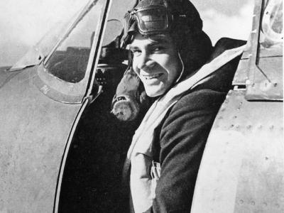 Spitfire pilot in cockpit