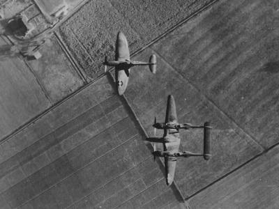American Supermarine Spitfire and P-38 in flight