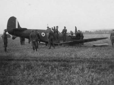 German soldiers and crashed Spitfire