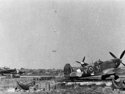 Spitfires Mk IXc of No 317 Squadron (Polish) in their dispersal areas at B-10 airfield, Plumetot August 1944