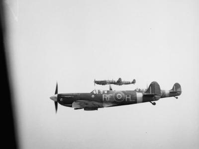 Spitfires Mk VB of No 303 Polish Fighter Squadron in flight, 17 May 1943