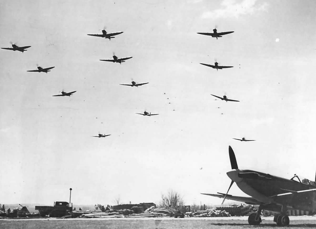 Squadrons of Spitfires Taking off from RAF Biggin Hill 1942