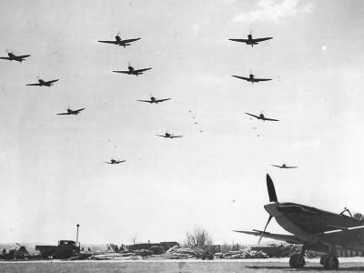 Squadrons of Spitfires Taking off from RAF Biggin Hill 1942