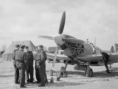 Spitfire LF Mk IX of No. 313 Squadron RAF undergoing an oil change at Appledram 1944