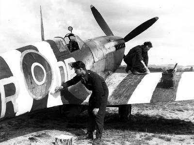 Supermarine Spitfire Mk IX with D-Day Invasion Stripes