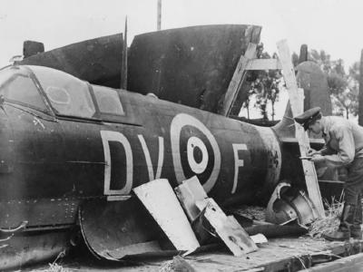 Wreck of Spitfire Mk Vb W3824 F of No. 129 Squadron