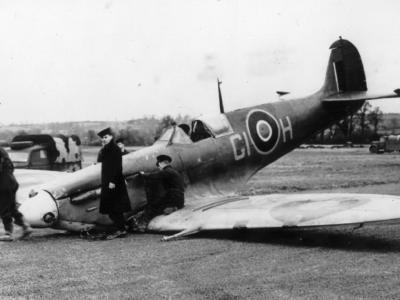 Crashed Spitfire Mk V GI-H of the FAA