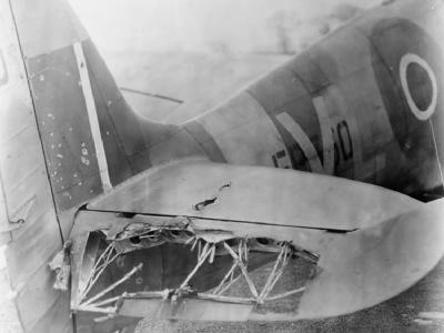 damaged eleDamaged elevator of Spitfire Mk Vc EP350 VL-F of No.167 Squadron RAF, 1942vator of Spitfire Mk Vc EP350 VL F 167 Sqn 42