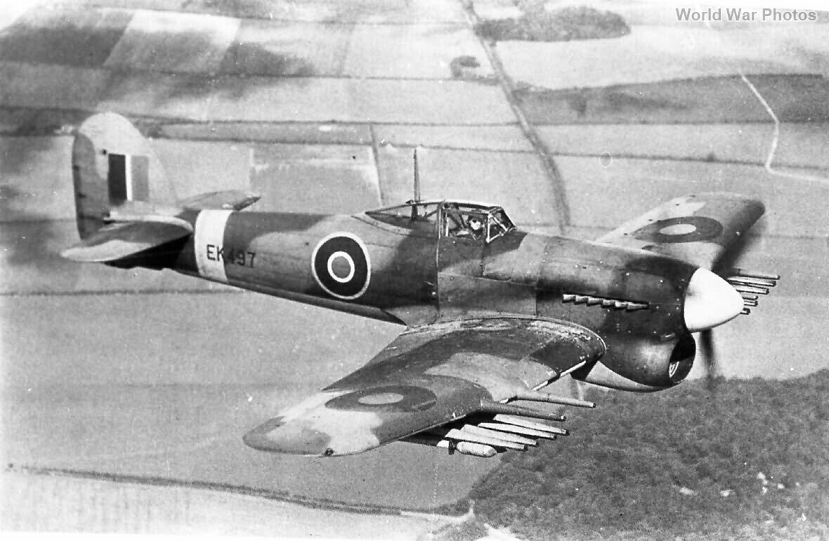 Rocket-armed Typhoon IB EK497 in flight | World War Photos