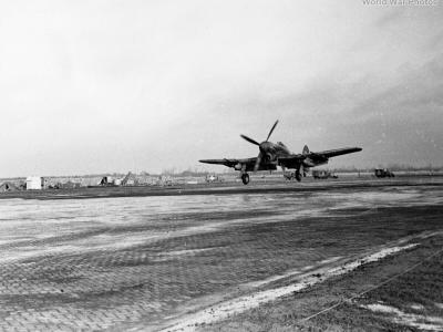 Typhoon Ib 168 Sqn landing at Eindhoven 1945