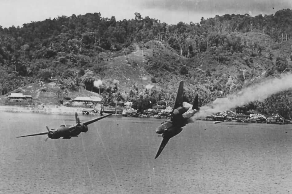 A-20G Havoc 43-9432 Bevo of the 387th BS hit by flak during an attack on Kokas New Guinea 22 July 1944