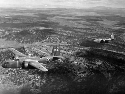A-20 52 and 51 of the 47th Bombardment Group in flight