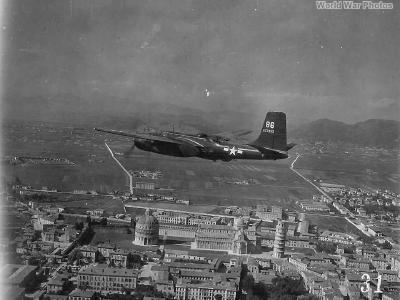 A-26 over Leaning Tower of Pisa