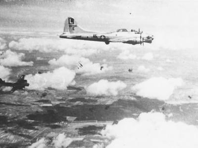 B-17G Flying Fortress bombers of the 452nd Bomb Group 730th Bomb Squadron in flight