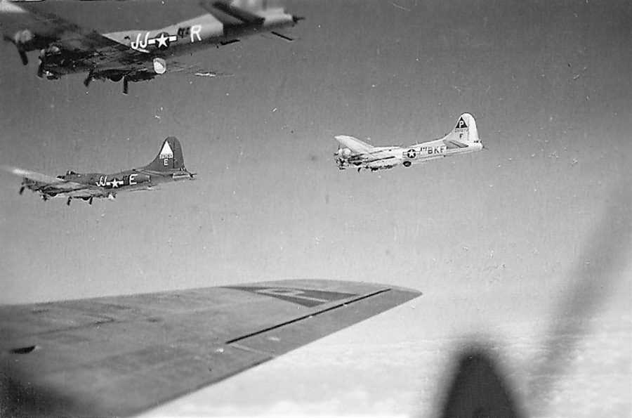 B-17 Flying Fortress bombers of the 384th Bomb Group 406 squadron NLS