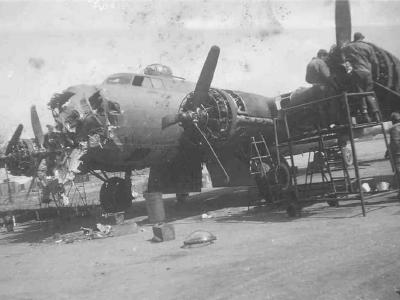 Damaged B-17 Flying Fortress 8AF