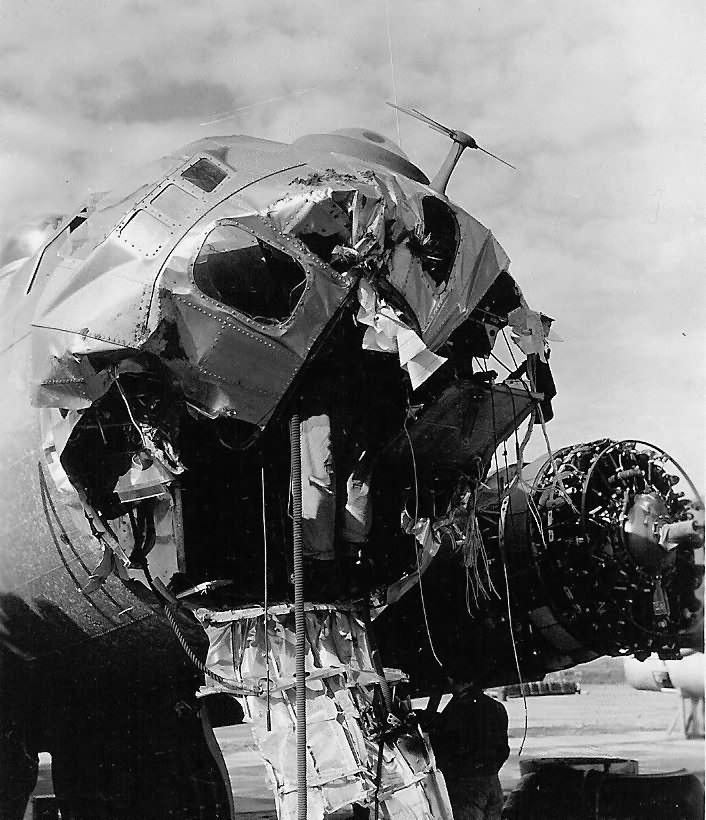 Flak Damaged B-17G Flying Fortress 44-8811 Of The 398th Bomb Group ...