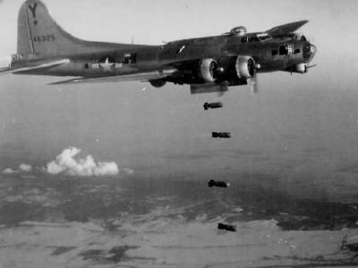 383rd Bomb Group B-17G releasing its bombs over Vienna on February 7 1945
