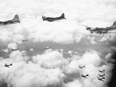 B-17 Flying Fortress Bombers of the 384th Bomb Group Heading to Target