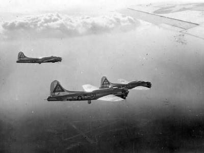 384th Bomb Group B-17 Bombers in Flight Heading Towards Target