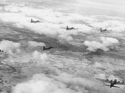 Aerial View B-17 Bombers of 384th Bomb Group on Mission