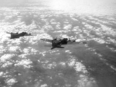 B-17 of the 91st Bomb Group in flight during World War II
