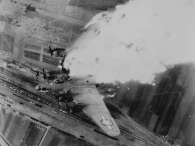 B-17 Flying Fortress Bomber in Flames