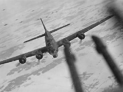 Head On Aerial View B-17G Bomber Group Enroute to Target