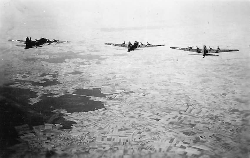 Rear Aerial View of Trio of B-17 Bombers Heading To Target