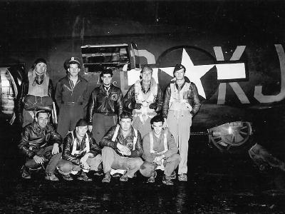 USAAF Crew Posed at Night Time by Their B-17 Bomber