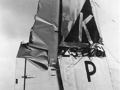 Damaged tail of B-17G 42-97261