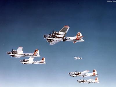 381st Bomb Group B-17 formation in color