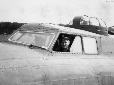 385th BG pilot Lt F W Lipe in the cockpit of his B-17F