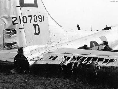 Damaged 452nd Bomb Group B-17 42-107091