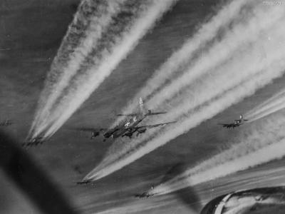 Formation of B-17G of the 381st BG en route to hit targets around Frankfurt 24 March 1944