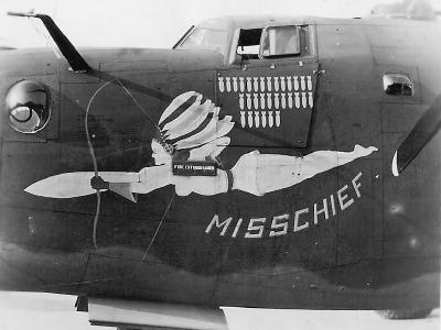 B-24H Liberator 42-94880 „MISSCHIEF” of the 34th Bomb Group, 7th Bomb Squadron nose art