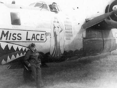 B-24M Liberator serial 44-42133 of the 308th Bomb Group 374th Bomb Squadron – nose art „Miss Lace”