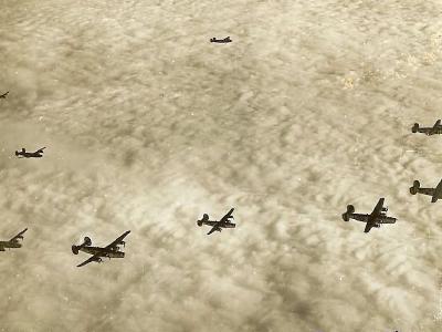 B-24 Liberator Bombers Squadron Enroute to Target