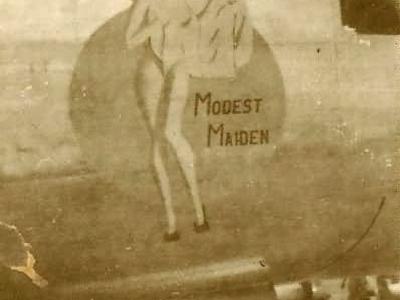 B-24 Liberator Bomber nose art Modest Maiden 22nd Bomb Group 19th Bomb Squadron