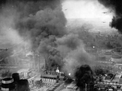 B-24 Bombers Attacking Burning Ploesti Oil Refinery