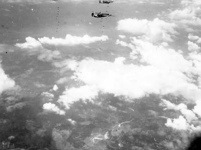 B-24 Bombers Dropping Bombs Over Target