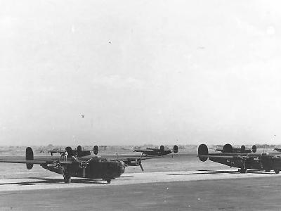 B-24 Bombers of Bomb Group Spread Out Over Airfield