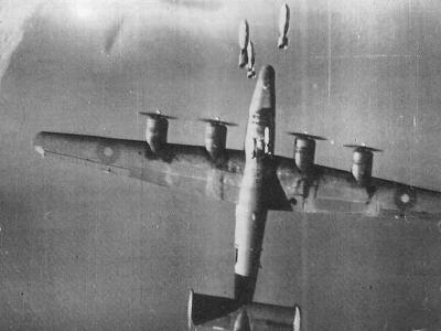 B-24 Liberator hit by bombs mid air RAF
